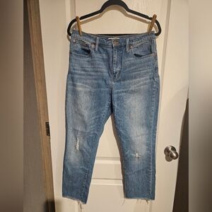 Madewell Chic Raw Hem Light Blue High Rise Slim Crop Jeans Women's Size 28
